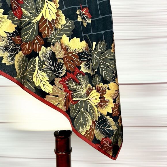 Boston Museum of Fine Arts Silk Scarf Black with Colorful Fall Leaves Print - Picture 5 of 13
